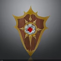 Golden Accented Red Wooden Shield With Central White Red Flower Star Accents