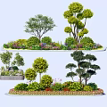 Layered Flower Bed Planters with Various Trees Green Bushes and Decorative Plants