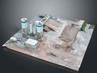 Industrial Silo Facility With Multiple White Silos Heavy Equipment And Gravel Yard 3d model