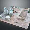 Industrial Silo Facility With Multiple White Silos Heavy Equipment And Gravel Yard