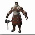 Muscular Bearded Man In Strapped Clothing Holding Axe With Decorative Waist Straps