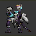 Game and Movie Fox Characters in Traditional Clothing with Multiple Poses and Tails