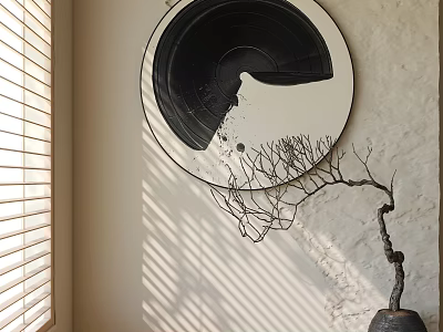 Minimalist Black White Circular Decorative Wall Hanging With Branch Design 3d model