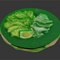 Fresh Avocado Slices with Ham Slices and Sliced Boiled Egg on Blue Plate