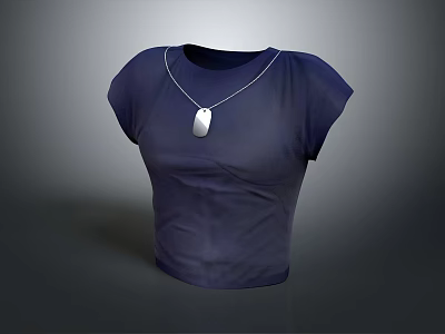 Fashionable Dark Blue Sleeveless T shirt With Silver Necklace And Pendant Accessory Design 3d model