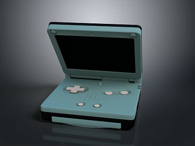 Cute Kitten Playing With Light Blue Flip Gaming Console At Home 3d model