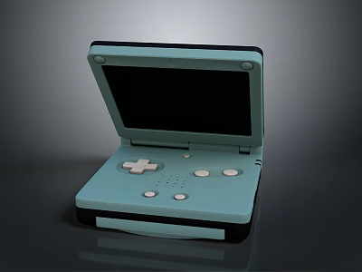 Cute Kitten Playing With Light Blue Flip Gaming Console At Home 3d model