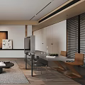 Modern Living And Dining Room Interior With Beige Sofa Black Coffee Table And Dining Chairs