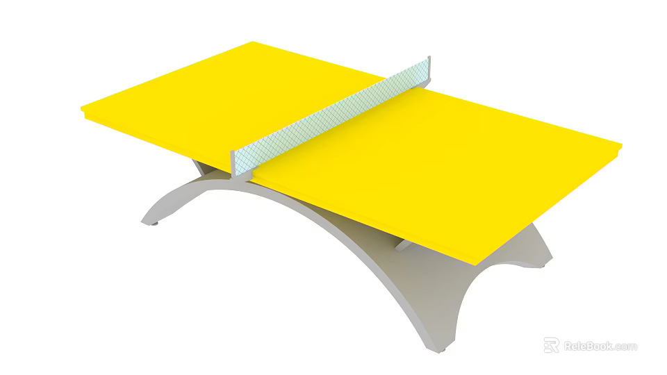 Yellow Ping Pong Table With Gray Frame And White Net For Sports Training 3d model 