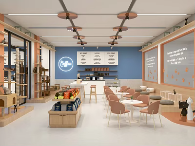 Pet Supply Store Interior Featuring Shelves Display Cabinets Tables Chairs Ceiling Lights And Wall Signs 3d model