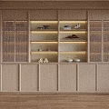 Modern Wooden Tea Cabinet Interior Design With Lattice Doors Shelves And Tea Sets