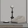 Beige Quilted Striped Lazy Sofa with Modern Black Floor Lamp in Minimalist Room