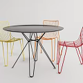 Modern Round Black Table With Colorful Metal Frame Chairs Dining Set 3d model