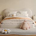Cozy Double Bed with White Headboard Pillows Orange Blanket Nightstands and Black White Rug