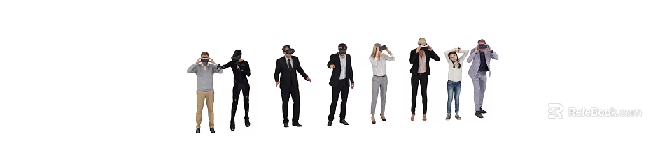 Group of People in Formal Attire Using VR Headsets and Interacting in Virtual Reality 3d model 
