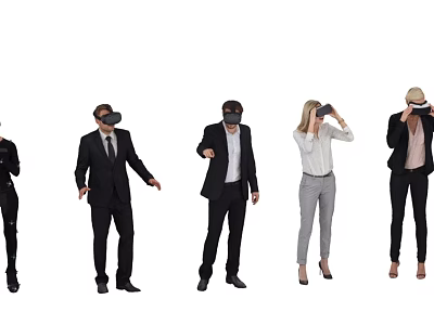 Group of People in Formal Attire Using VR Headsets and Interacting in Virtual Reality 3d model