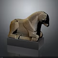 Elegant Kneeling Horse Sculpture With Detailed Pose And Gray Pedestal Base