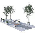 Modern Tree Planters With Trees Concrete Bases And Small Decorative Plants 3d model