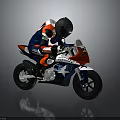 Kids Riding Mini Racing Motorcycle Wearing Helmet With Red White Blue Stars Design