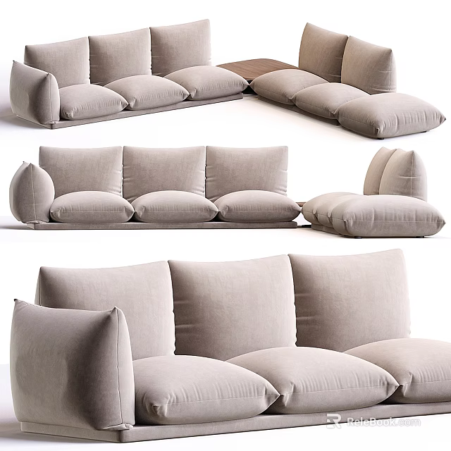 Modern Sectional Sofa With Light Gray Fabric Plush Cushions And Modular Design 3d model