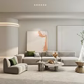 Modern Minimalist Living Room Interior With Sectional Sofa Coffee Table Decorative Art And Green Plants