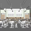 School Science Lab With Green Walls White Desks Chairs Windows And Blackboard