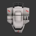White Futuristic Geometric Craft With Red Logo And Landing Gear On Dark Reflective Surface
