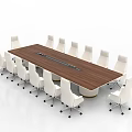 Modern Wooden Conference Table With White Wheeled Chairs In Meeting Room