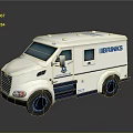 White Brinks Commercial Bus With Security Windows And Blue Rimmed Wheels Design 3d model
