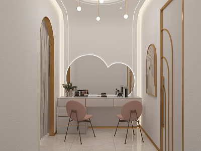 Wedding Dress Shop Interior With Cloud Shaped Mirror Pink Chairs And Vanity Table Lighting 3d model