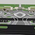 Modern Entrance Gate Design With Glass Structure And Fountain Plaza Lighting