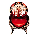 Single Sofa With Red Cushion Intricate Black Gold Hollow Modern Artistic Design