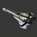 Futuristic Blue And White Spaceship With Streamlined Fuselage Multiple Blue Engines And Aerodynamic Tail Fins