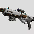 Futuristic Sci Fi Weapon With Scope Glowing Blue Lights Metallic Silver Body And Ergonomic Grip
