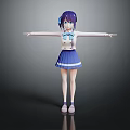 Game Movie Character With Purple Hair Twin Tails Blue White School Uniform Skirt Arms Outstretched