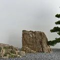 Traditional Karesansui Landscape Design Featuring Large Rocks Gravel And Pine Tree
