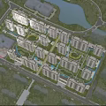Aerial Planning of Modern Residential Complex With Neat Apartment Buildings Green Spaces and River Surroundings