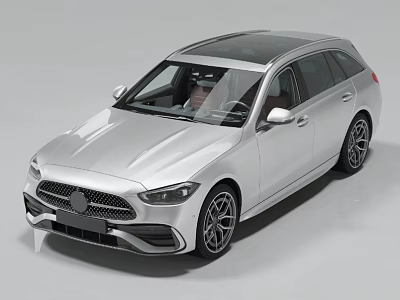 Silver Modern Wagon Car With Sleek Exterior Design Alloy Wheels And Front Grille 3d model