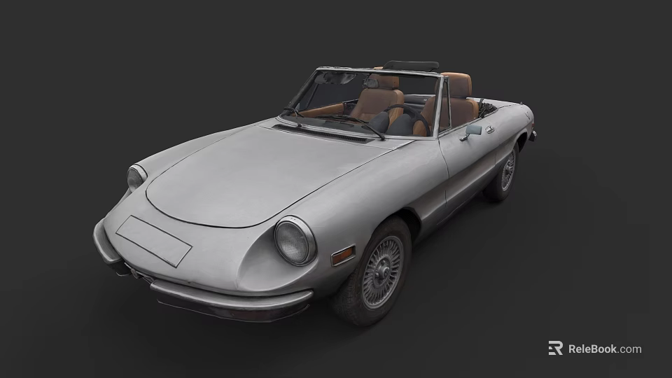 Vintage Silver Open Top Convertible Car With Brown Interior And Classic Design 3d model 