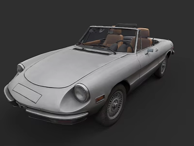 Vintage Silver Open Top Convertible Car With Brown Interior And Classic Design 3d model
