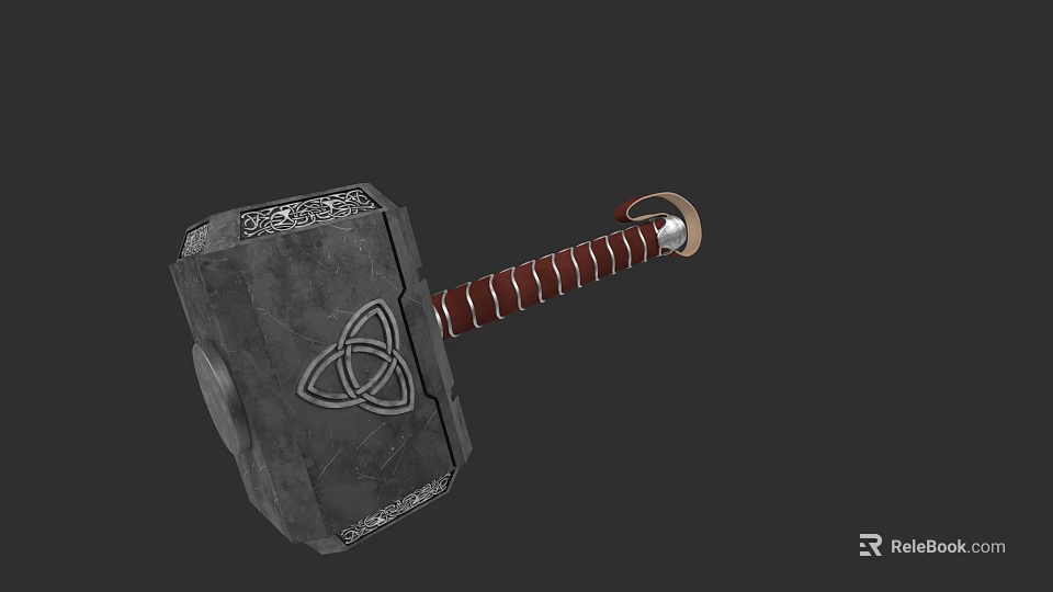 Mythical Weapon Hammer With Intricate Celtic Knot Carvings And Leather Wrapped Handle 3d model 