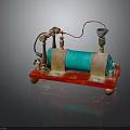 Vintage Mechanical Model With Brass Parts Green Cylinder Red Base And Funnel