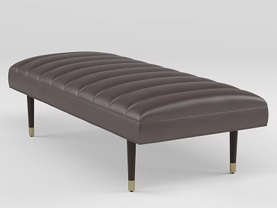 Stylish Dark Brown Leather Ottoman with Striped Stitching and Gold Accent Legs 3d model
