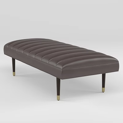 Stylish Dark Brown Leather Ottoman with Striped Stitching and Gold Accent Legs 3d model
