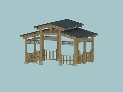 Double-roofed herringside wooden pavilion 3d model