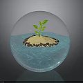 Transparent Sphere Interior With Small Island Green Plant And Blue Water