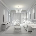 Modern Living Room Interior With Chandelier TV Sofa Coffee Table Rug And Decorative Paintings