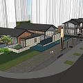 Modern Commercial Street With Stylish Shops Pedestrian Walkways And Green Landscapes