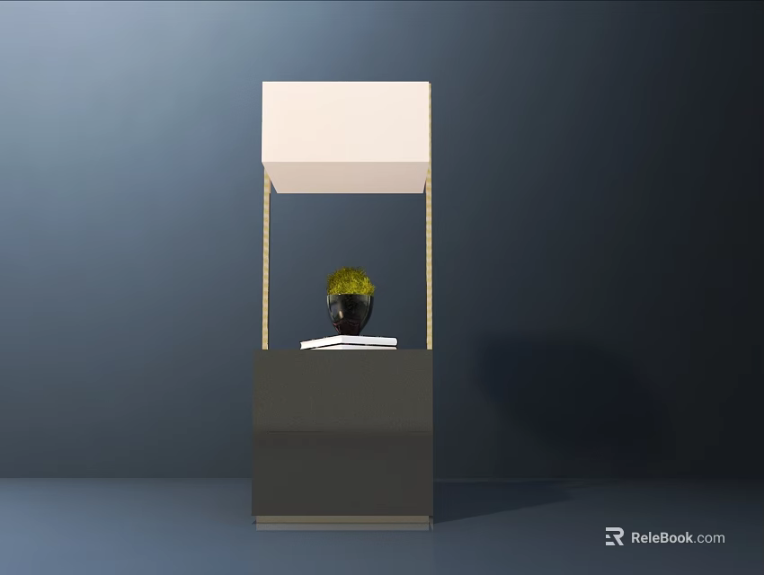 Modern Table Lamp With White Lampshade Metal Frame Dark Base And Small Plant 3d model 