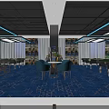 Spacious Well Lit Billiard Room Interior Featuring Multiple Tables Blue Lighting And Blue Carpet Floor